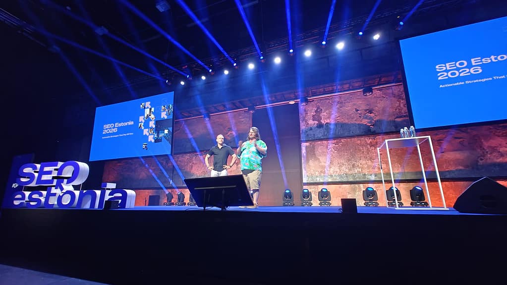 Karl Kangur and Kyle Roof on the stage of SEO Estonia 2026
